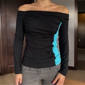 Vintage Black and Blue Annex Off-The-Shoulder Long Sleeve